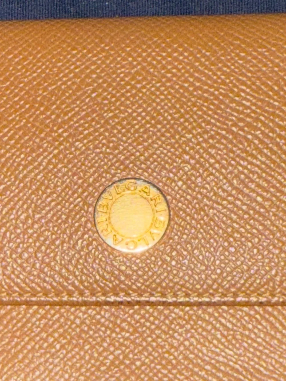 Bulgari Tan Leather Continental Wallet with Gold Emblem